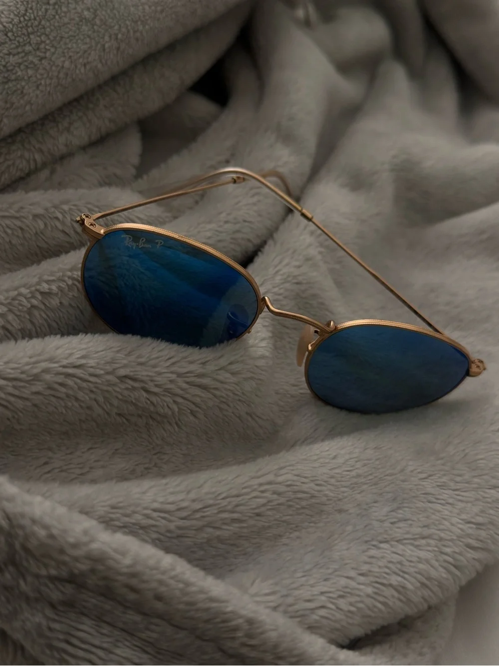 Ray-Ban Gold Frame Sunglasses with Blue Mirrored Lenses